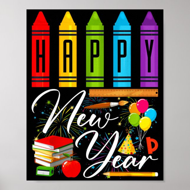 Poster Happy New Year Teacher Fireworks New Years Eve Par (Frente)