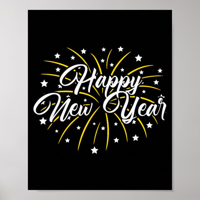 Poster Happy New Year Tee Uni-kids Black Small  (Frente)