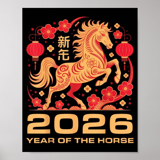 Poster Happy New Year-year Of The Horse Chinese New-year  (Frente)