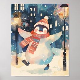 Poster Happy Penguin – Winter Watercolor Nursery Wall Art