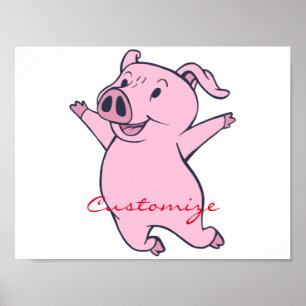 Poster Happy Pink Pig Jumping Thunder_Cove