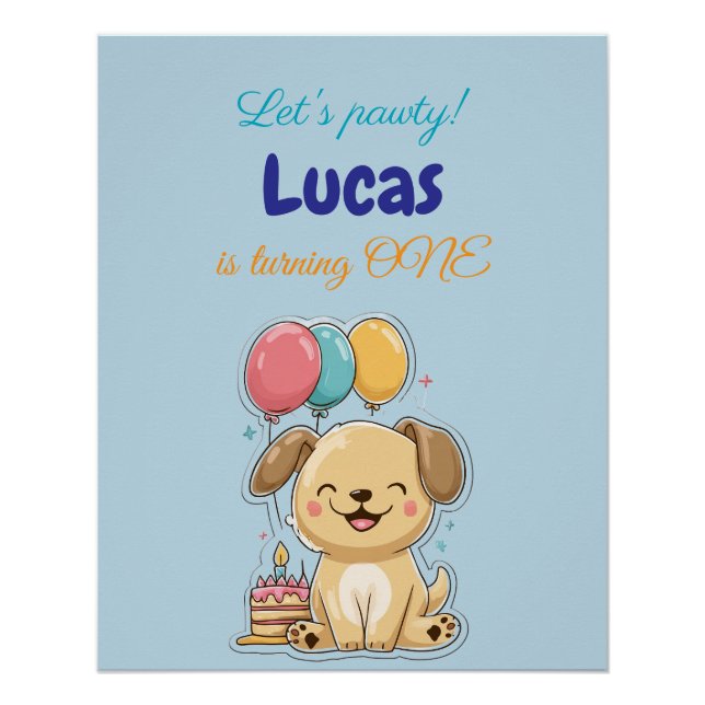 Pôster Happy Puppy, Boy, Let's Pawty, 1st Birthday  (Frente)