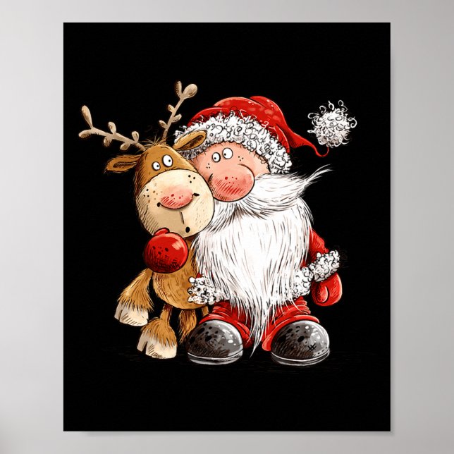 Poster Happy Reindeer And Santa Christmas Illustration Pr (Frente)