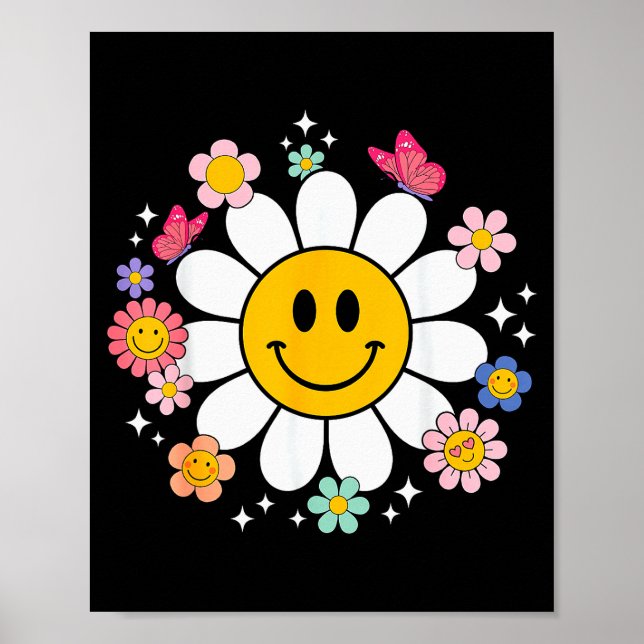 Poster Happy Retro Daisy Smile Face Preppy Aesthetic Men  (Frente)