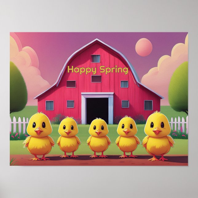 Poster Happy Spring Chicks in Barnyard (Frente)