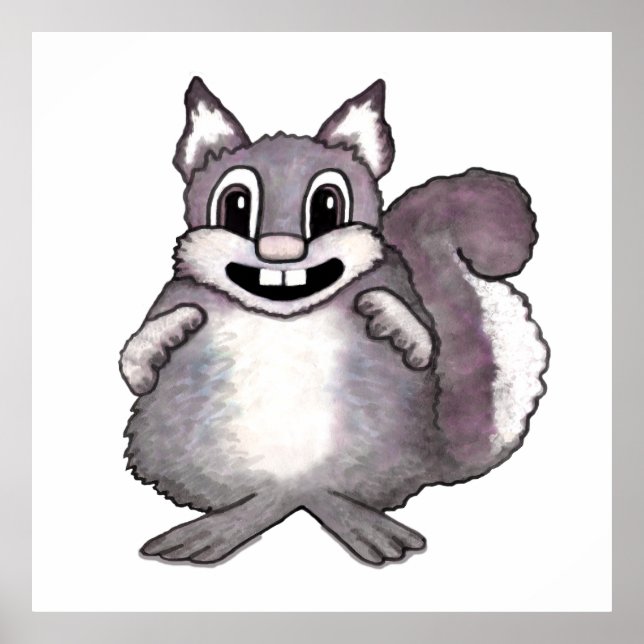 Poster Happy Squirrel Cartoon Drawing  (Frente)
