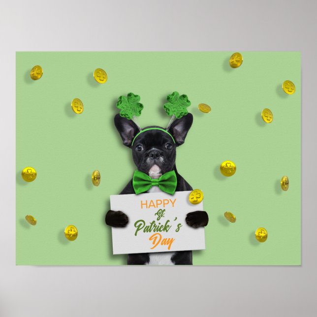 Poster Happy St. Patrick’s Day Cute French Bulldog Clover (Frente)
