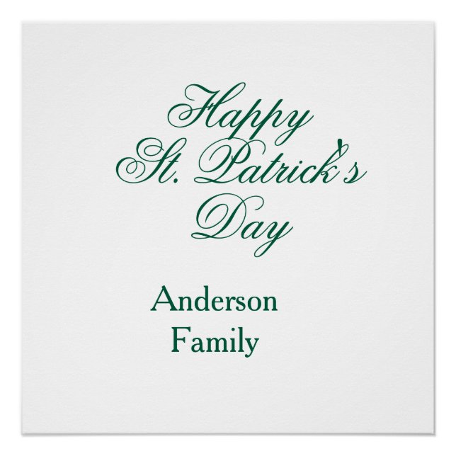 Pôster Happy St. Patrick's day family name green sminimal (Frente)
