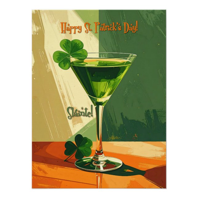 Pôster Happy St. Patrick's Day Shamrock Martini  (Frente)