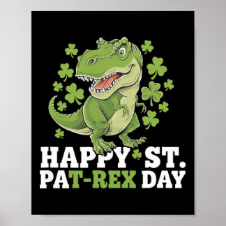 Poster Happy St Patricks Day T-rex And Shamrocks St Patty