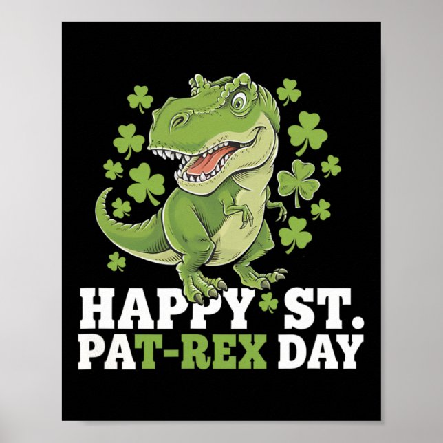 Poster Happy St Patricks Day T-rex And Shamrocks St Patty (Frente)