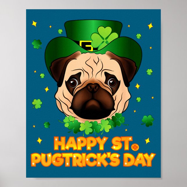 Poster Happy St Patricks Pugtricks Day Irish Pug Leprecha (Frente)