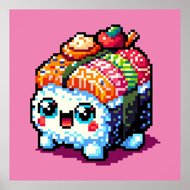 Poster Happy Sushi Roll - Comida Japonesa com Pinças (Frente)