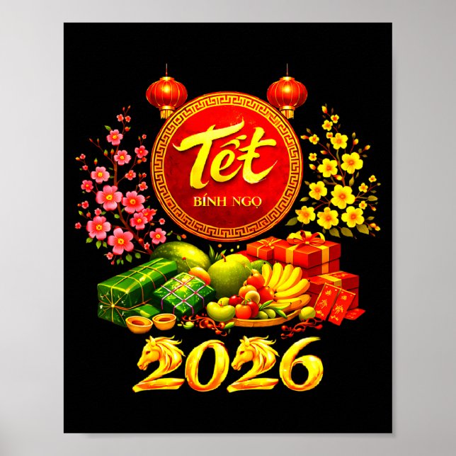 Poster Happy Tet 2026 Year Of The Horse Vietnamese Tet Ng (Frente)