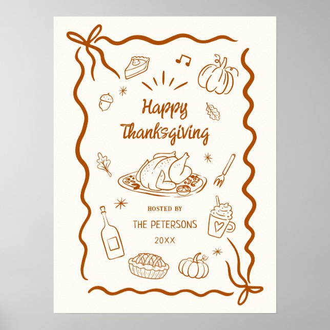 Poster Happy Thanksgiving Dinner Party Printable (Frente)