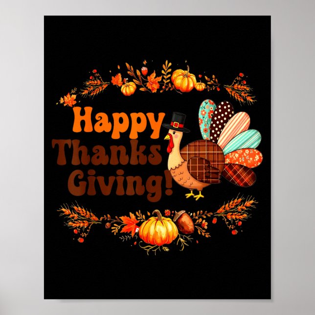 Poster Happy Thanksgiving For Turkey Day Family Dinner Me (Frente)