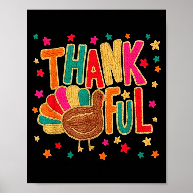Poster Happy Thanksgiving Funny Thankful Turkey Pumpkin F (Frente)