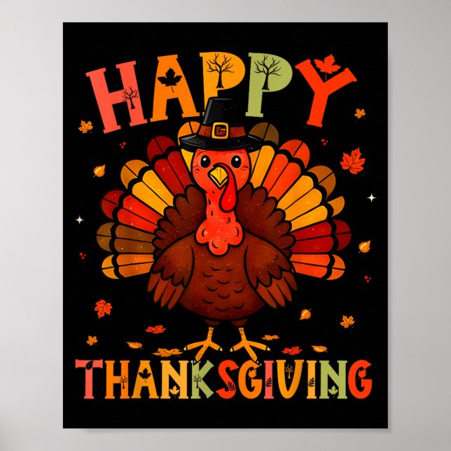 Poster Happy Thanksgiving Funny Turkey Day Family Dinner  (Frente)