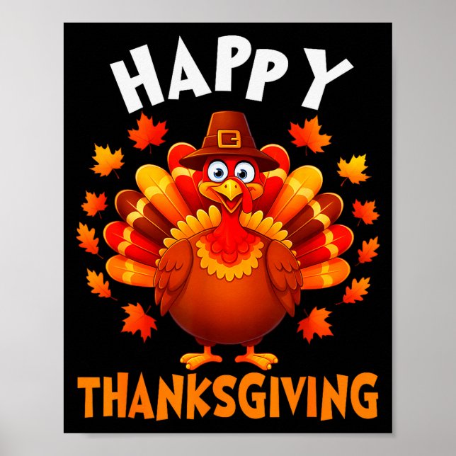 Poster Happy Thanksgiving Funny Turkey Family Dinner Than (Frente)