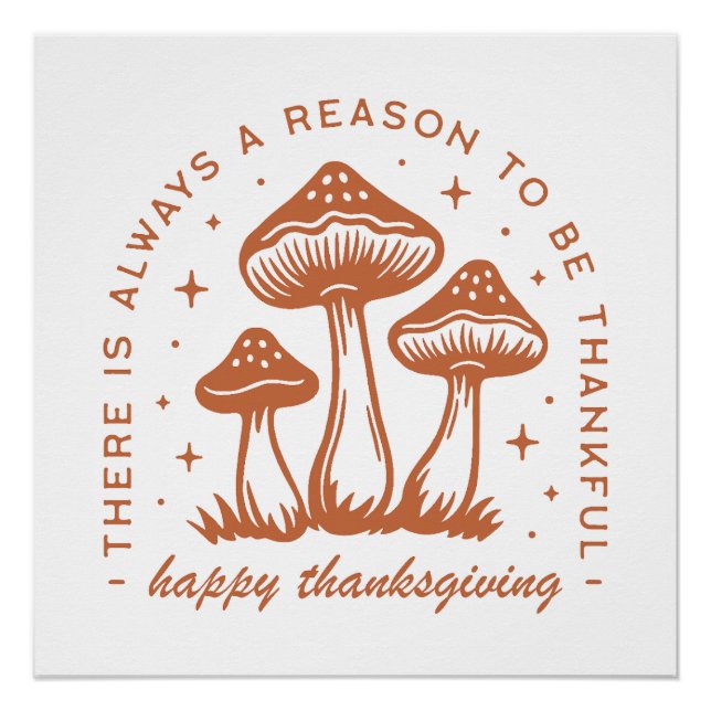 Pôster Happy thanksgiving mushroom whimsical terracotta (Frente)