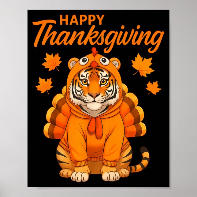 Poster Happy Thanksgiving Tiger Women Boys Girls Kids Out (Frente)