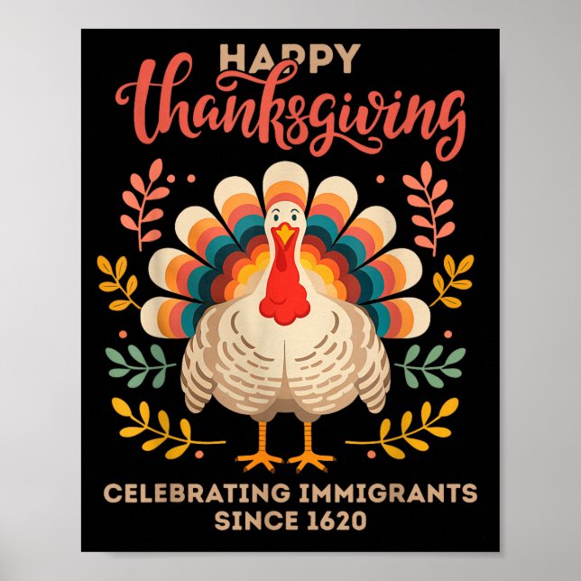 Poster Happy Thanksgiving Turkey Celebrating Immigrants S (Frente)