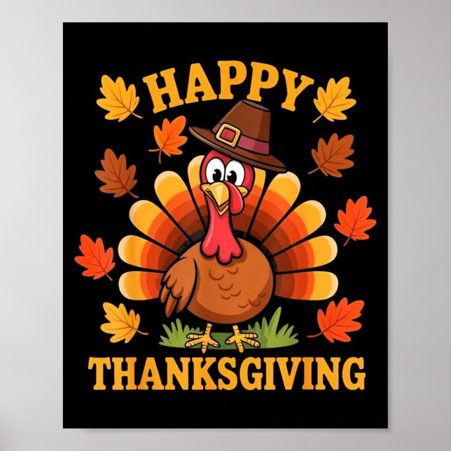 Poster Happy Thanksgiving Turkey Family Dinner Thanksgivi (Frente)
