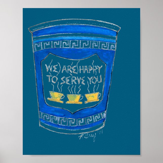 Poster Happy To Serve You Blue Greek Diner Coffee Cup Nyc (Frente)