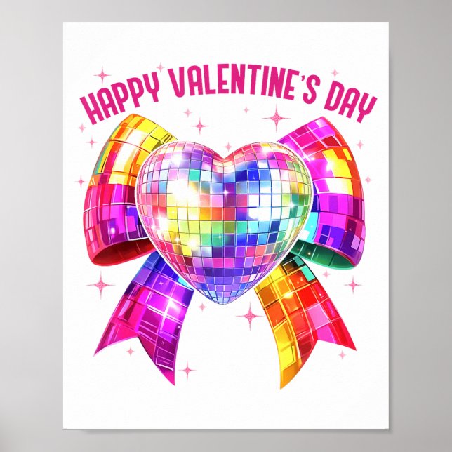 Poster Happy Valentine's Day Coquette Disco Ball Heart Gi (Frente)