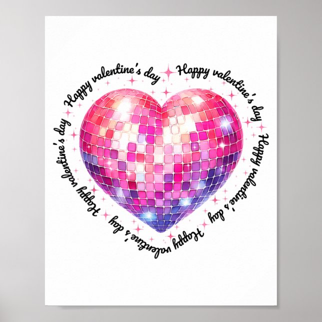 Poster Happy Valentine's Day Coquette Nk Disco Ball Heart (Frente)