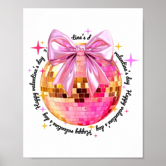 Poster Happy Valentine's Day Funny Coquette Disco Ball Gi (Frente)