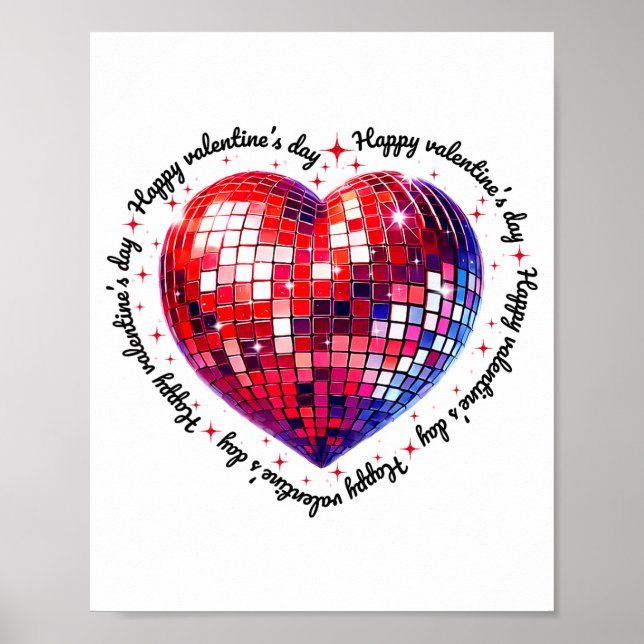 Poster Happy Valentine's Day Funny Coquette Red Disco Bal (Frente)