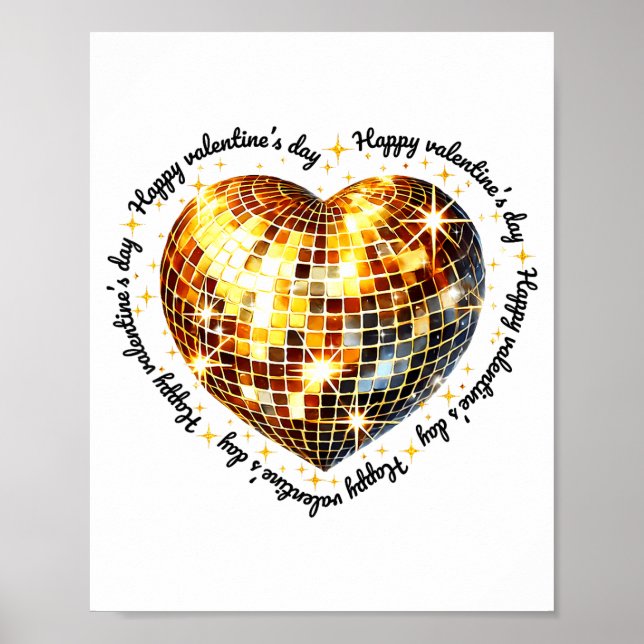 Poster Happy Valentine's Day Funny Gold Coquette Disco Ba (Frente)