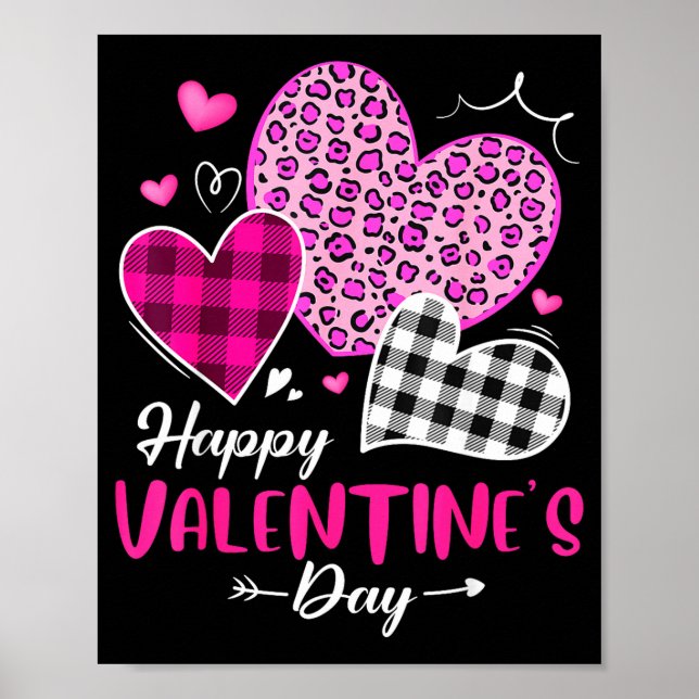 Poster Happy Valentine's Day Leopard And Plaid Hearts Gir (Frente)
