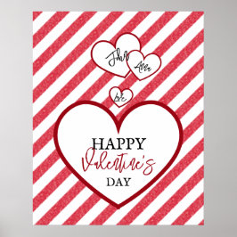 Poster Happy Valentine's Day Red Hearts Chalk Stripes