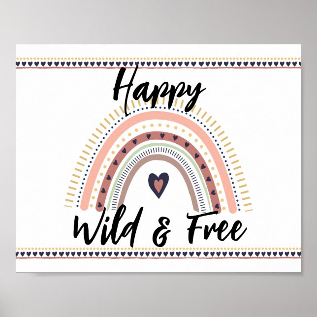 Poster Happy Wild Free Boho Rainbow Modern Wall Art Impre (Frente)
