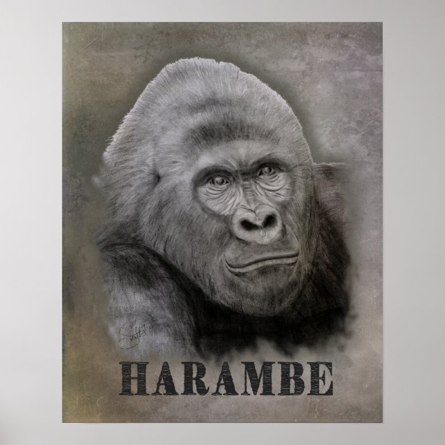 Pôster Harambe (desenho de grafite) (Frente)