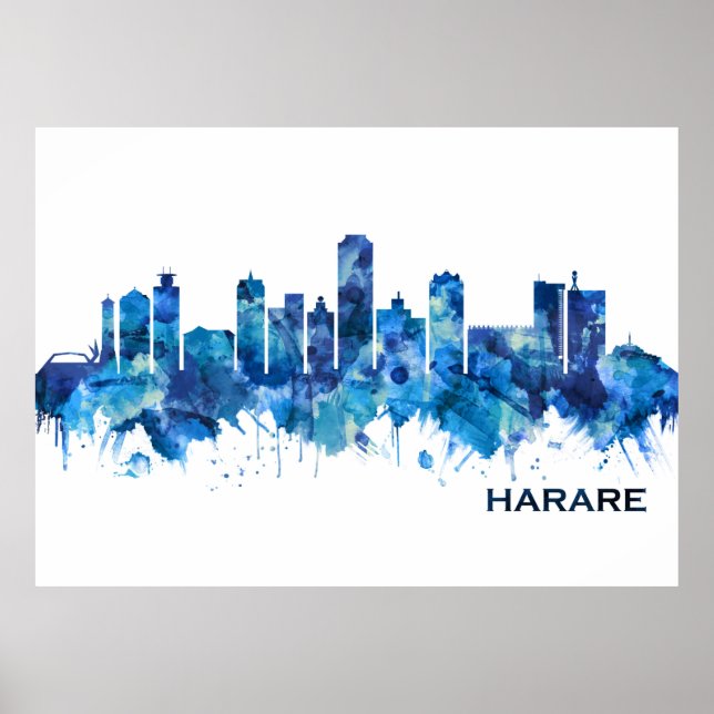 Poster Harare Zimbabwe Skyline Blue (Frente)
