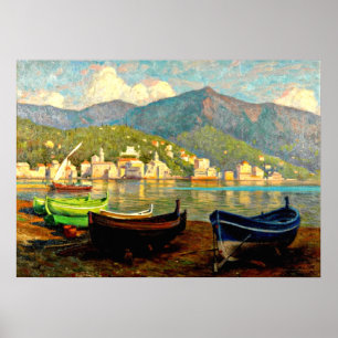 Poster Harbor Scene from Rapallo; Paul Fischer painting