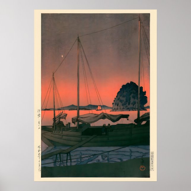 Poster Harbour Sunset por Kawase Hasui (Frente)