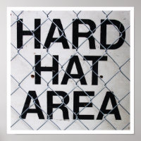 Hard Hat Area Sign under Chain-Link Fence