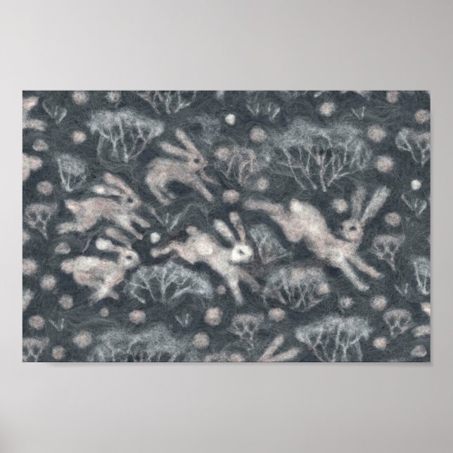 Poster Hares Snow Field White Rabbits Brancos Animais de  (Frente)