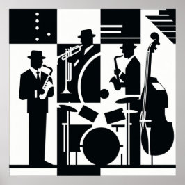 Poster Harlem Renaissance Jazz Trio Preto e Branco