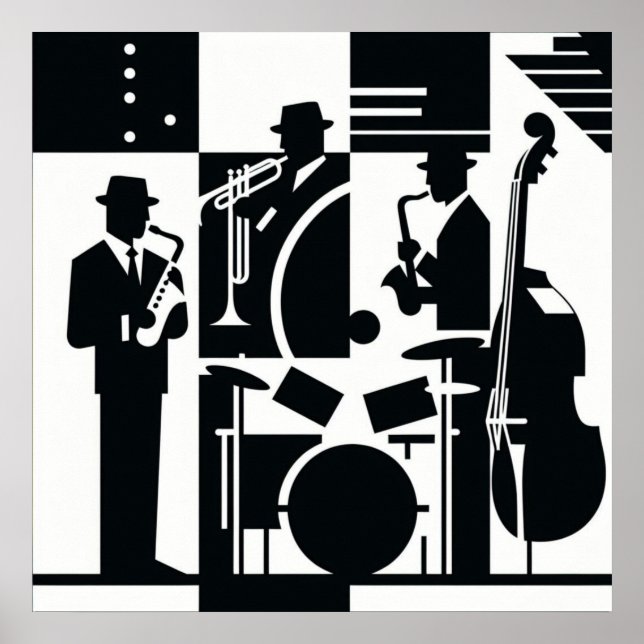 Poster Harlem Renaissance Jazz Trio Preto e Branco (Frente)