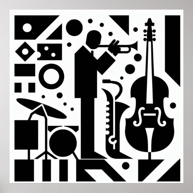 Poster Harlem Renaissance Trumpet Musical Black & White (Frente)