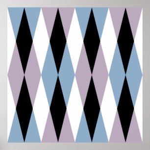 Poster Harlequin Diamond Patterno - Blue and Dusty Lilac