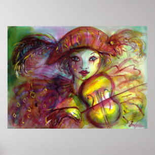 Poster HARLEQUIN VIOLIN PLAYER / Venetian Carnival Music