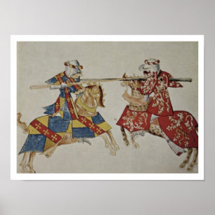 Poster Harley 4205 f.366 cavaleiros Jousting, c.1445