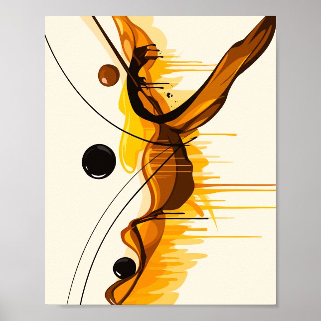 Poster Harmonia de Âmbar e Preto em Movimento Abstrato (Frente)