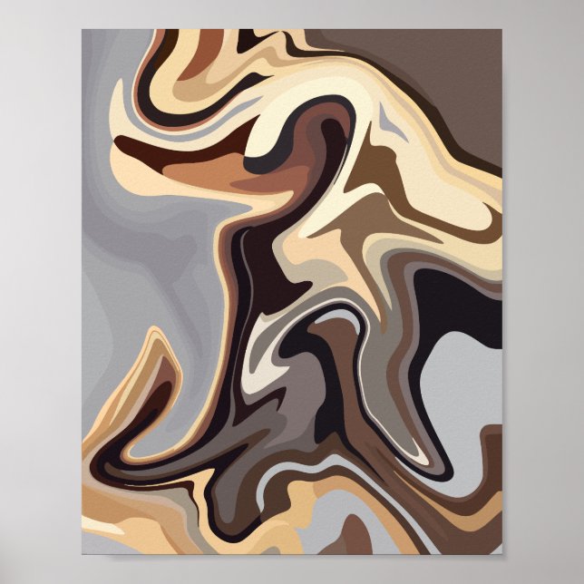 Poster Harmonia de Fluidos abstrato em Tonalidades Quente (Frente)